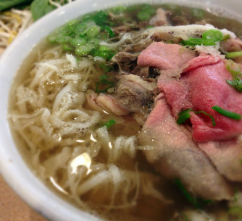 Beef pho with rare beef and tripe