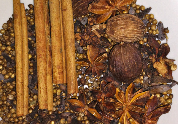 Spices used on making pho broth: star anise, cinnamon sticks, coriander seeds, cardamom, cloves