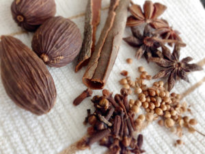 5 spices used in making pho broth: Cardamom, cinnamon, star anise, coriander seeds, cloves