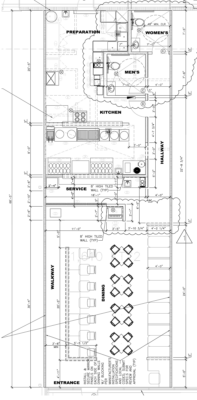 Floor plan design process - early stage; major elements identified